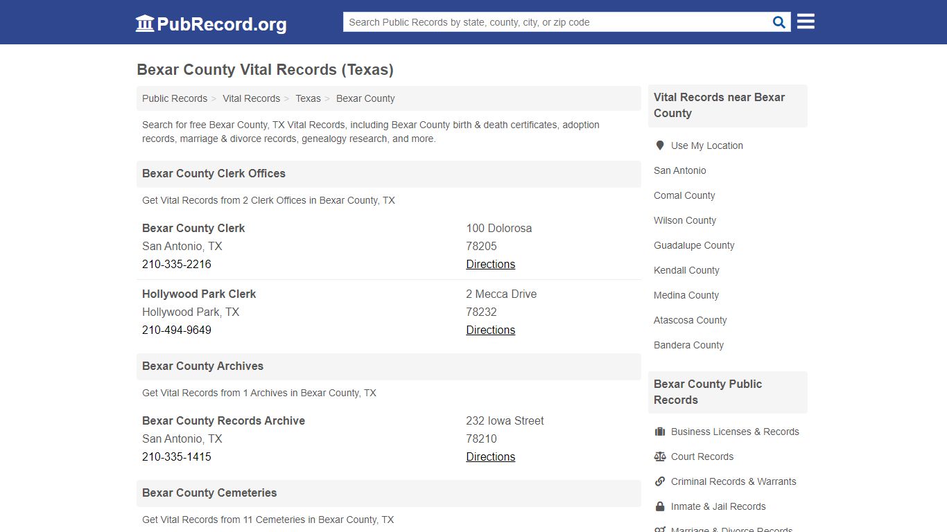 Free Bexar County Vital Records (Texas Vital Records) - PubRecord.org